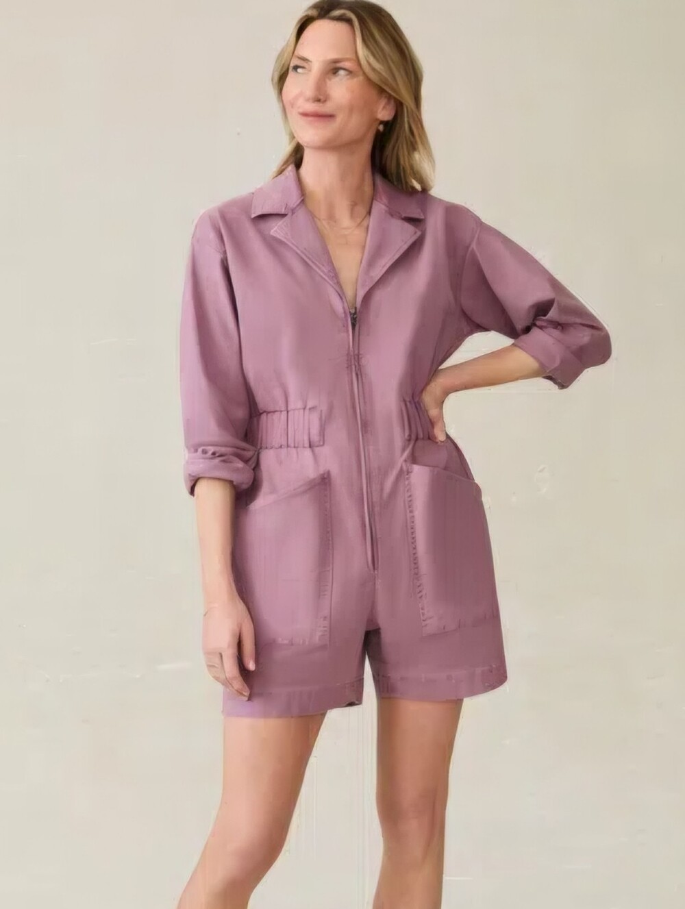 NWT Faherty Sunwashed Canvas Romper Wethered Orchid Womens 12 Organic Cotton